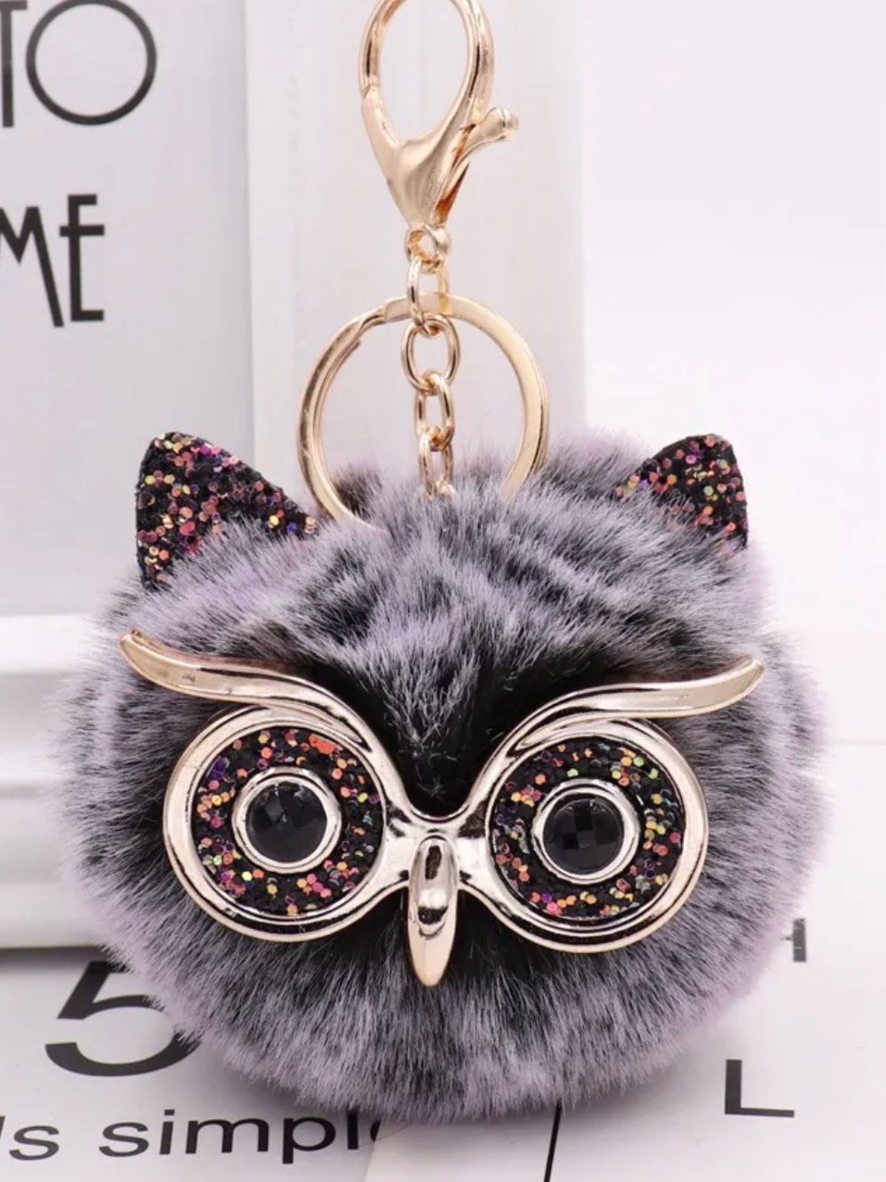 1pc Fashion Trend Owl Plush Key Chain Imitation Rabbit Hair Ball Bag Pendant - Picture 16 of 16